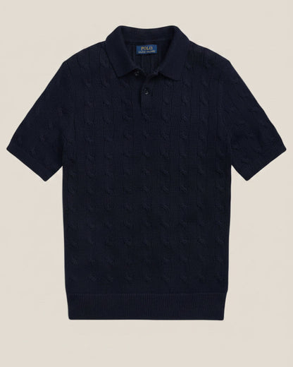 Cable-Knit Cotton Polo-Collar Sweater