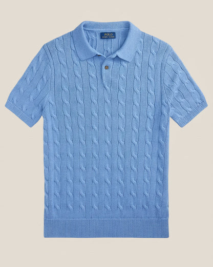Cable-Knit Cotton Polo-Collar Sweater