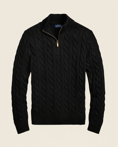 Chunky Cable-Knit Cotton Quarter-Zip Sweater
