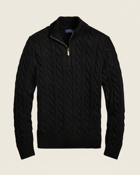 Chunky Cable-Knit Cotton Quarter-Zip Sweater