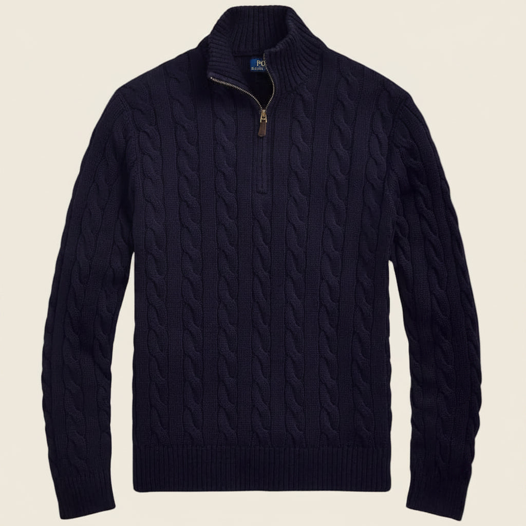 Chunky Cable-Knit Cotton Quarter-Zip Sweater