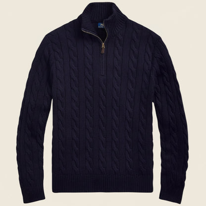 Chunky Cable-Knit Cotton Quarter-Zip Sweater