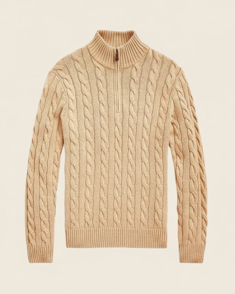 Chunky Cable-Knit Cotton Quarter-Zip Sweater