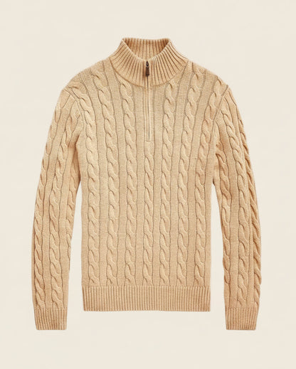 Chunky Cable-Knit Cotton Quarter-Zip Sweater