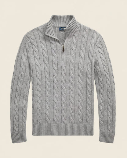 Chunky Cable-Knit Cotton Quarter-Zip Sweater